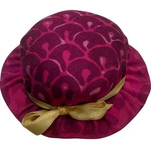 Vintage Hawaiian Pin Cushion Magenta Floral Hat with Ribbon Handmade Aloha Print
